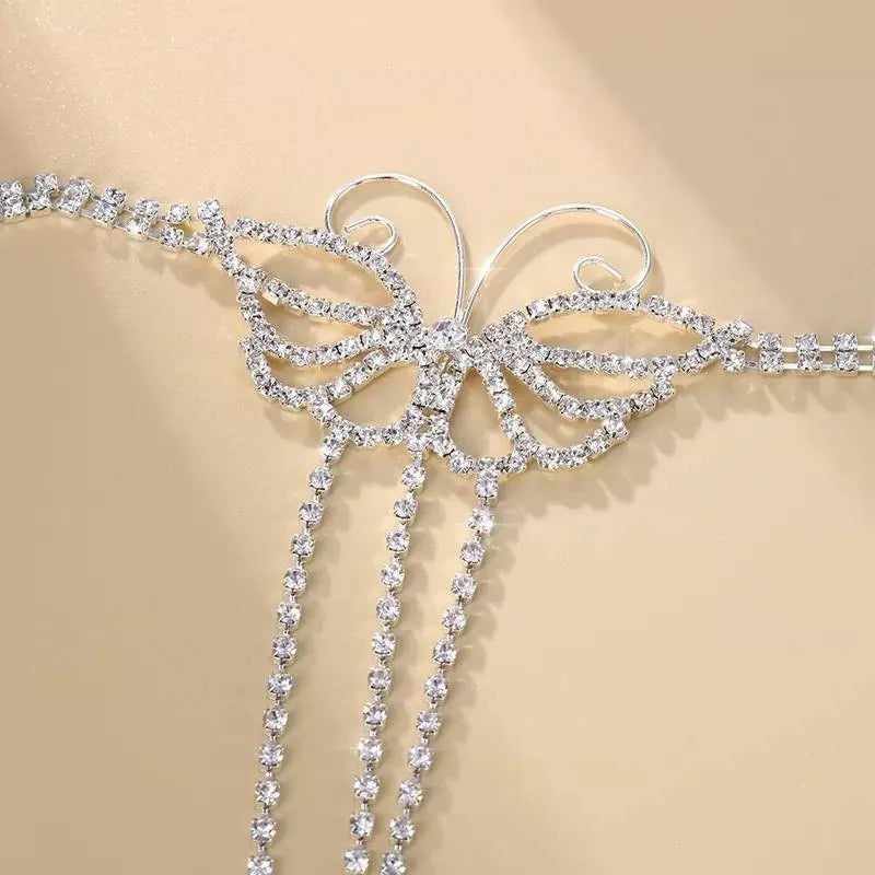 1 pc Butterfly Adjustable Chain Barefoot Sandals Beach Wedding Jewelry Anklet with Rhinestone Toe Ring Leaf Bridal Toe JettsJewelers