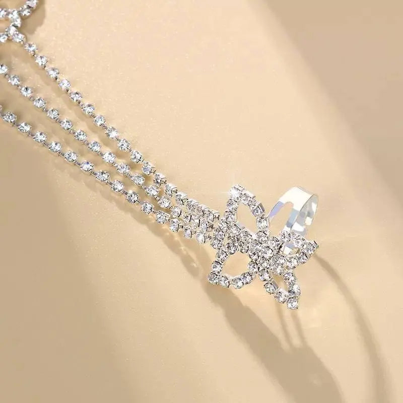 1 pc Butterfly Adjustable Chain Barefoot Sandals Beach Wedding Jewelry Anklet with Rhinestone Toe Ring Leaf Bridal Toe JettsJewelers