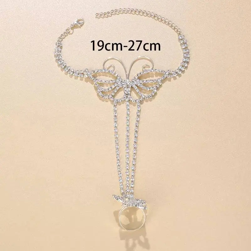 1 pc Butterfly Adjustable Chain Barefoot Sandals Beach Wedding Jewelry Anklet with Rhinestone Toe Ring Leaf Bridal Toe JettsJewelers