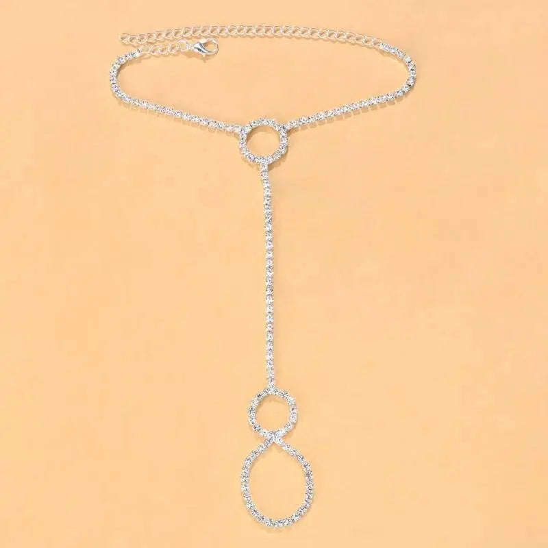 1 pc Circle Adjustable Chain Barefoot Sandals Beach Wedding Jewelry Anklet with Rhinestone Toe Ring Leaf Bridal Toe JettsJewelers