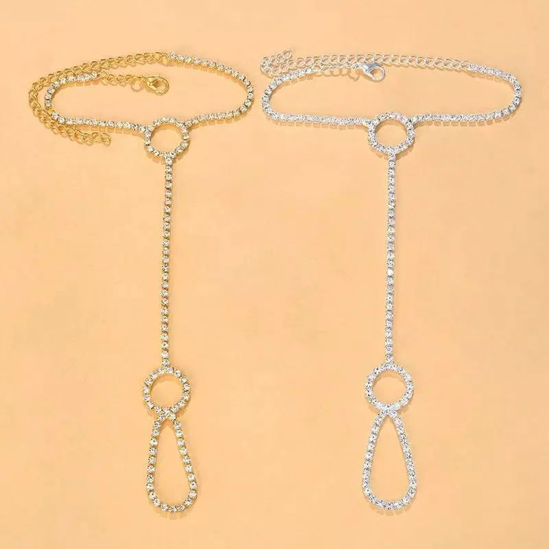1 pc Circle Adjustable Chain Barefoot Sandals Beach Wedding Jewelry Anklet with Rhinestone Toe Ring Leaf Bridal Toe JettsJewelers