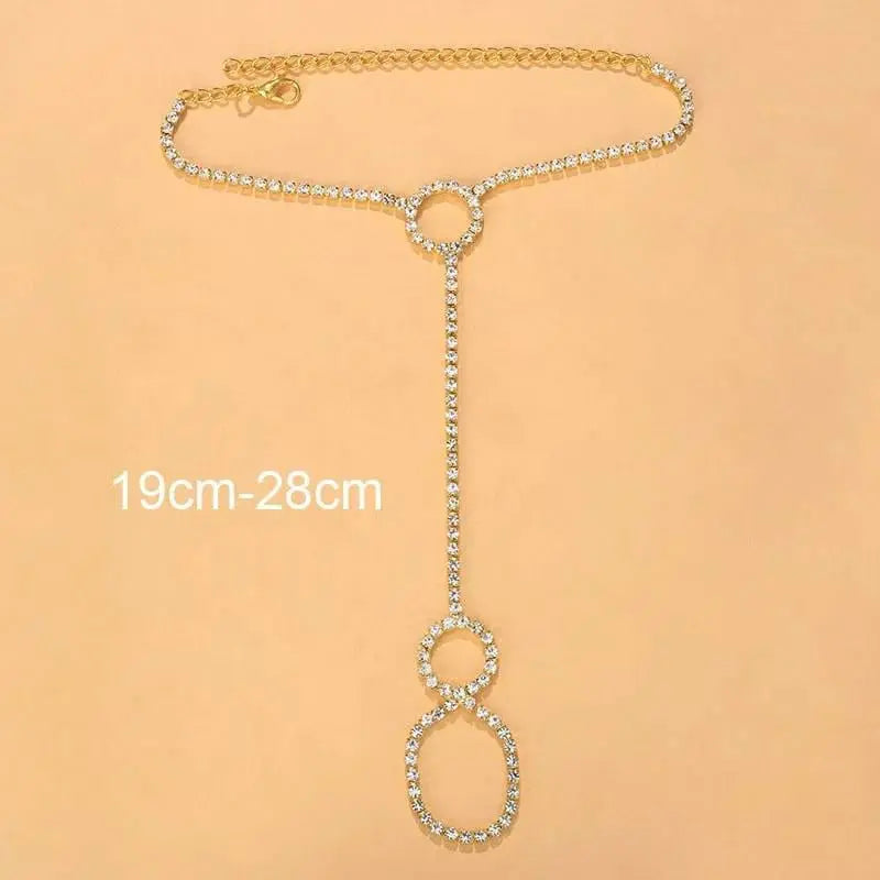1 pc Circle Adjustable Chain Barefoot Sandals Beach Wedding Jewelry Anklet with Rhinestone Toe Ring Leaf Bridal Toe JettsJewelers