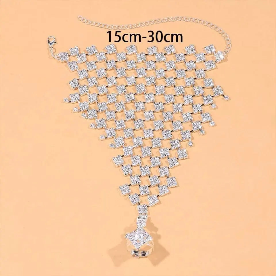 1 pc Full Adjustable Chain Barefoot Sandals Beach Wedding Jewelry Anklet with Rhinestone Toe Ring Leaf Bridal Toe JettsJewelers