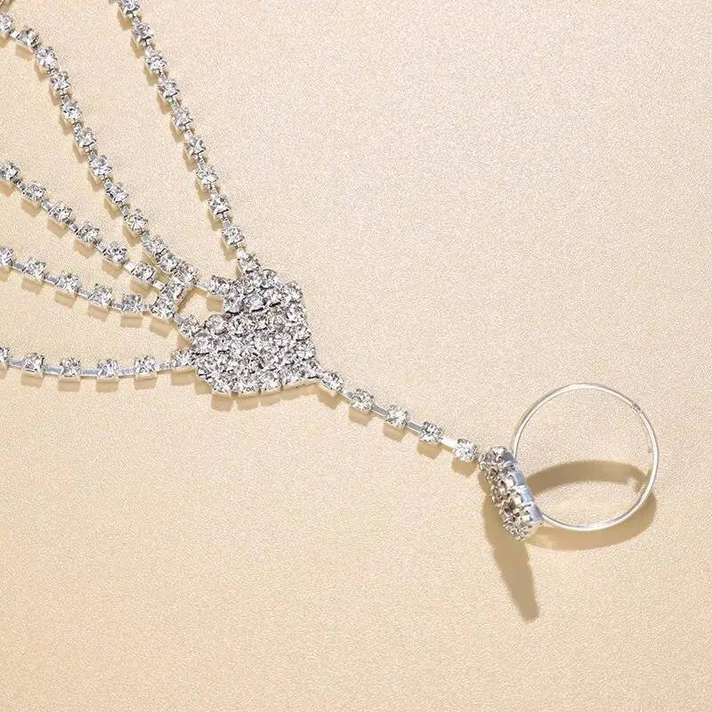 1 pc Heart Adjustable Chain Barefoot Sandals Beach Wedding Jewelry Anklet with Rhinestone Toe Ring Leaf Bridal Toe JettsJewelers