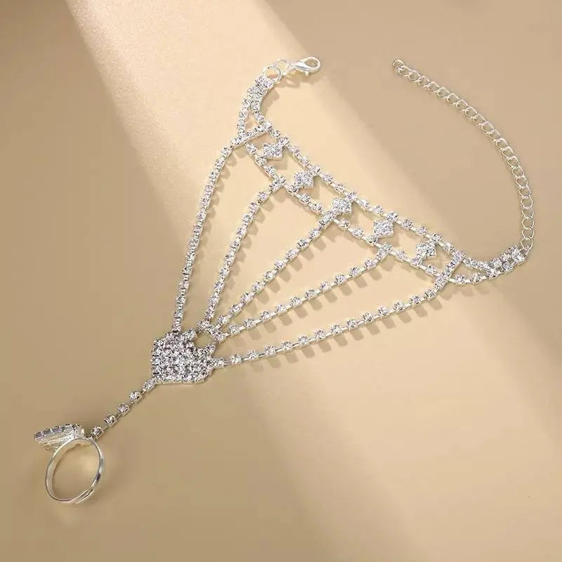 1 pc Heart Adjustable Chain Barefoot Sandals Beach Wedding Jewelry Anklet with Rhinestone Toe Ring Leaf Bridal Toe JettsJewelers