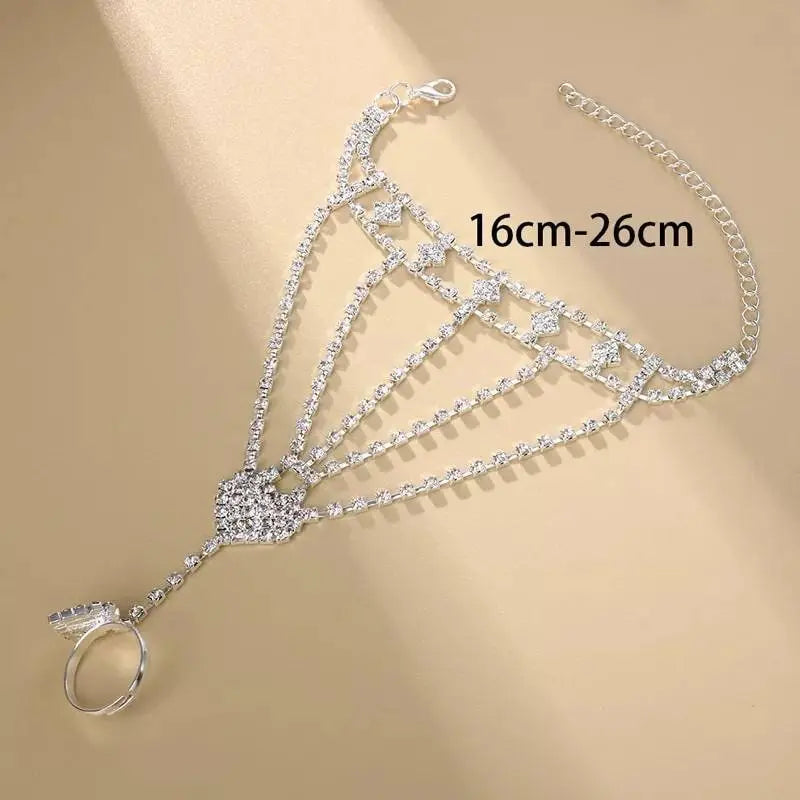 1 pc Heart Adjustable Chain Barefoot Sandals Beach Wedding Jewelry Anklet with Rhinestone Toe Ring Leaf Bridal Toe JettsJewelers