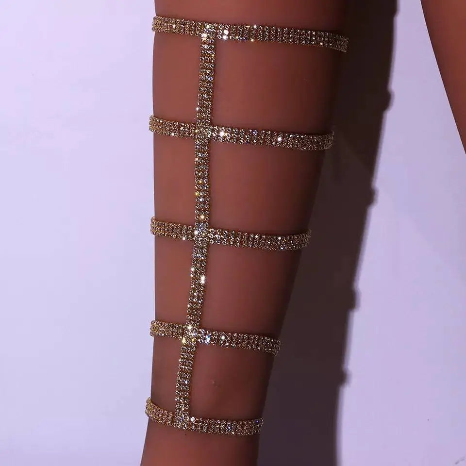 1 pc Rhinestone Cross Leg Chain Gold and Silver for Women Calf Chain For Girls Gold Boho Body Chain for Beach Summer Holiday JettsJewelers