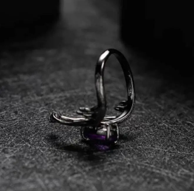 1.43Ct Amethyst Rings Angel's Wing Sterling Silver Handmade Birthstone Ring for Women Birthday Jewelry Gifts Adjustable February Birthstone - JettsJewelers