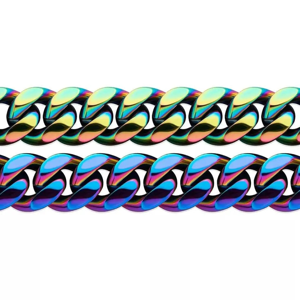 10,14mm Polished Stainless Solid Colorful Rainbow Cuban Link Chain Bracelet for Men and Women Hip Hop Personality Jewelry JettsJewelers