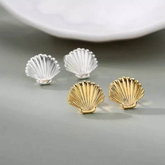 10k Gold Plated Silver Sea Shell Mermaid Nautical Jewelry Post Stud Earrings Animal Life Fine Jewelry For Women Gifts For Her - JettsJewelers