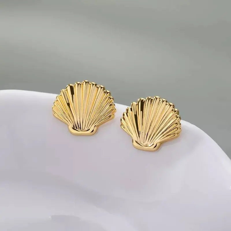 10k Gold Plated Silver Sea Shell Mermaid Nautical Jewelry Post Stud Earrings Animal Life Fine Jewelry For Women Gifts For Her - JettsJewelers