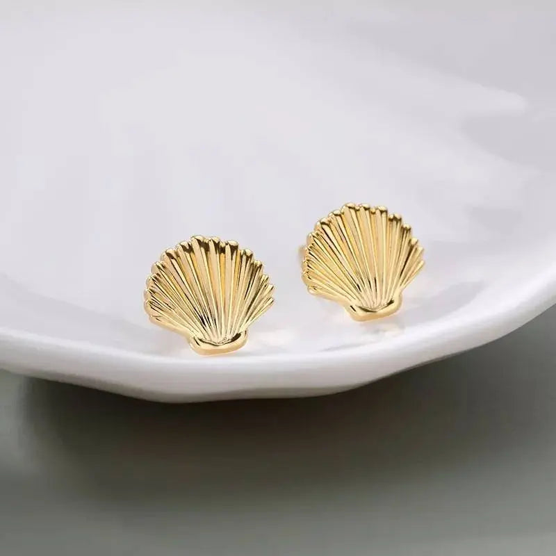 10k Gold Plated Silver Sea Shell Mermaid Nautical Jewelry Post Stud Earrings Animal Life Fine Jewelry For Women Gifts For Her - JettsJewelers