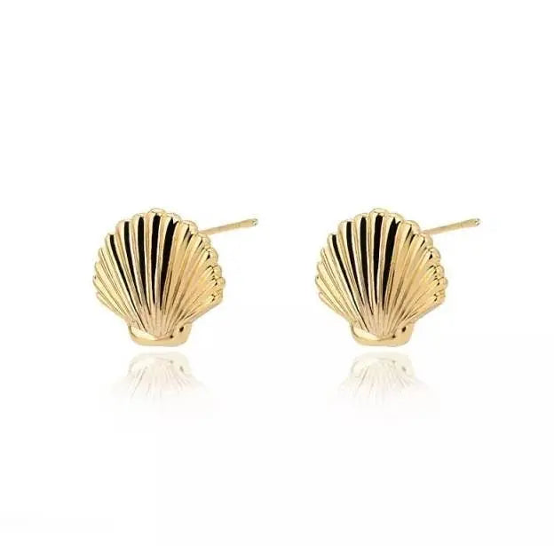 10k Gold Plated Silver Sea Shell Mermaid Nautical Jewelry Post Stud Earrings Animal Life Fine Jewelry For Women Gifts For Her - JettsJewelers