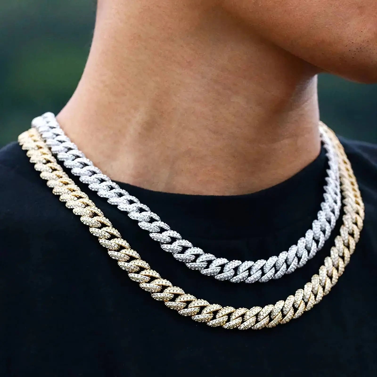 10mm Iced Out Chain Cuban Link Diamond Chain Necklace 18k Gold/White/Rose Gold Plated Miami Bling Drip Chains and Bracelets Rappers Choker JettsJewelers