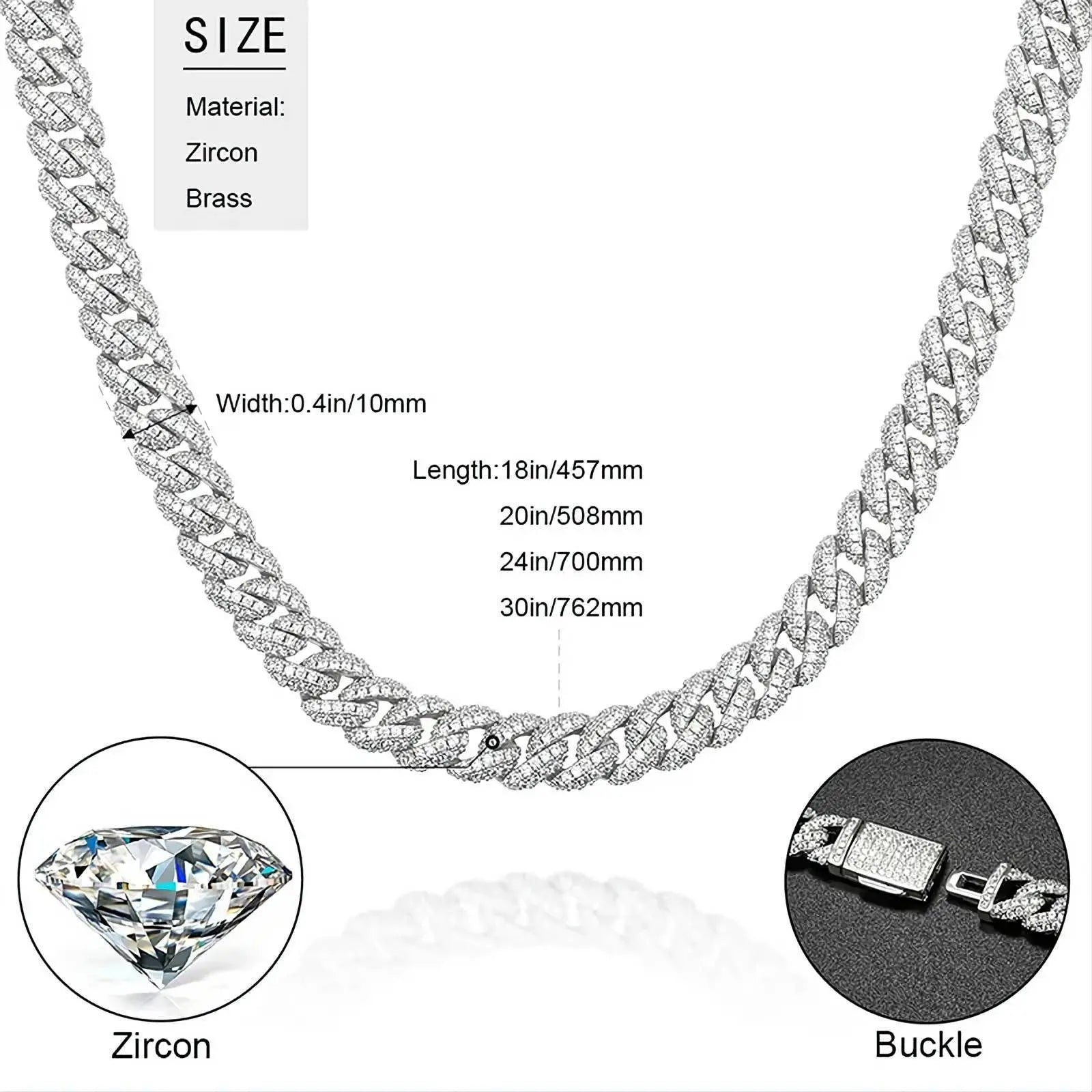 10mm Iced Out Chain Cuban Link Diamond Chain Necklace 18k Gold/White/Rose Gold Plated Miami Bling Drip Chains and Bracelets Rappers Choker JettsJewelers