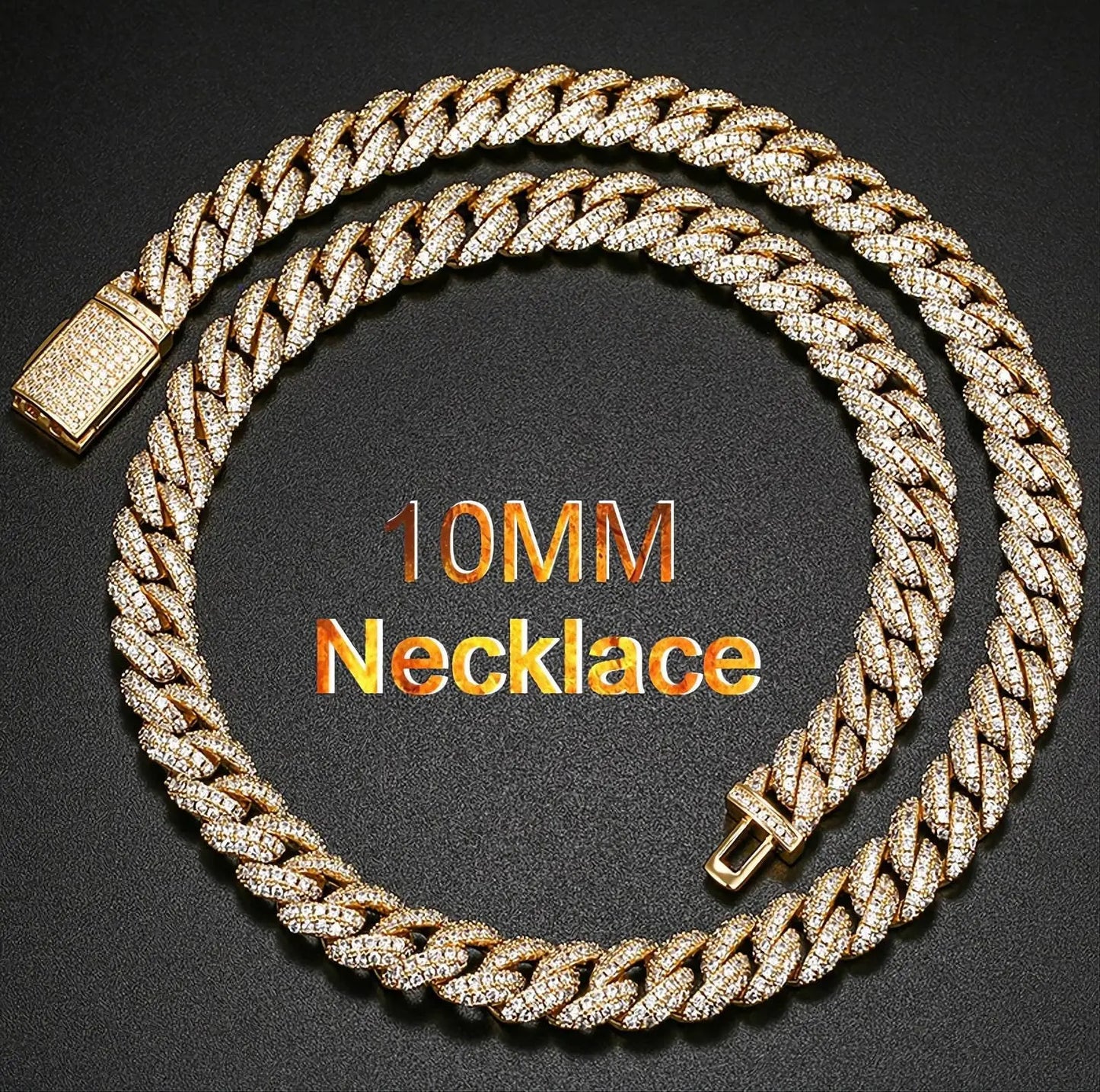 10mm Iced Out Chain Cuban Link Diamond Chain Necklace 18k Gold/White/Rose Gold Plated Miami Bling Drip Chains and Bracelets Rappers Choker JettsJewelers