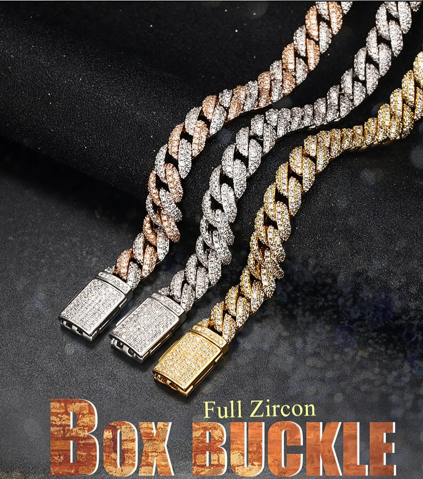 10mm Iced Out Chain Cuban Link Diamond Chain Necklace 18k Gold/White/Rose Gold Plated Miami Bling Drip Chains and Bracelets Rappers Choker JettsJewelers