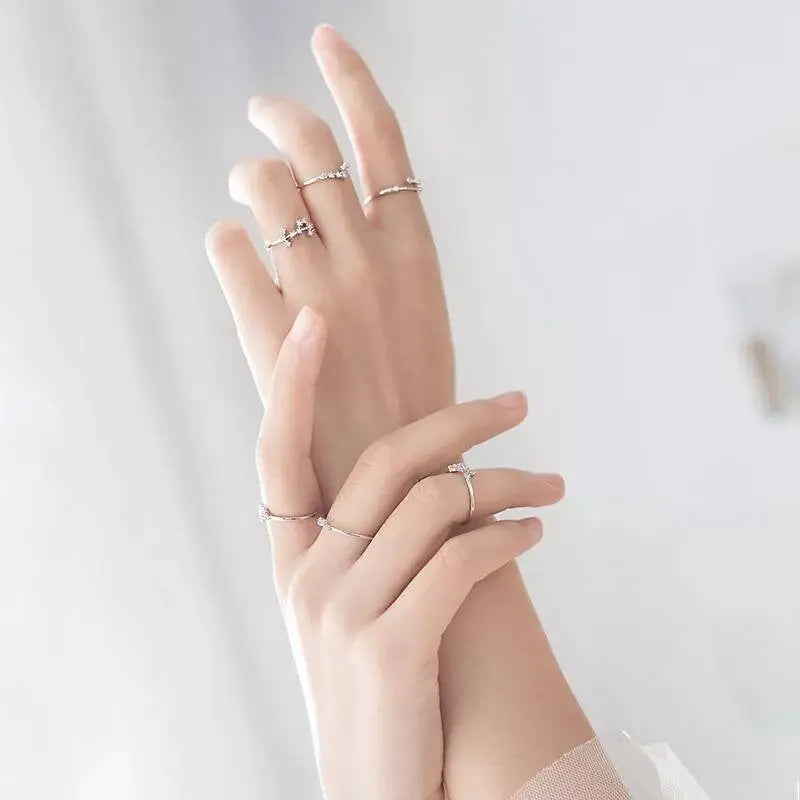 12 Constellation Ring Sterling Silver Cubic Zirconia Adjustable Open Ring CZ Zodiac Middle Finger Pinky Ring Size 4.25-8 - JettsJewelers