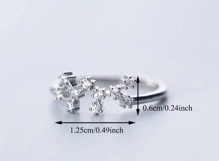 12 Constellation Ring Sterling Silver Cubic Zirconia Adjustable Open Ring CZ Zodiac Middle Finger Pinky Ring Size 4.25-8 - JettsJewelers