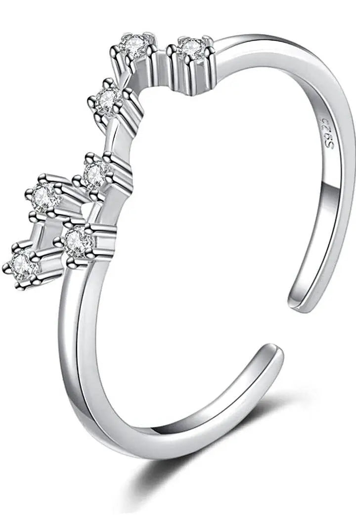 12 Constellation Ring Sterling Silver Cubic Zirconia Adjustable Open Ring CZ Zodiac Middle Finger Pinky Ring Size 4.25-8 - JettsJewelers