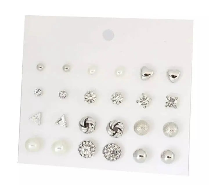 12 Pairs Stud Set Earrings for Women, Diverse Gold and Silver Hypoallergenic Fashion Jewelry for Special Moments Christmas - JettsJewelers