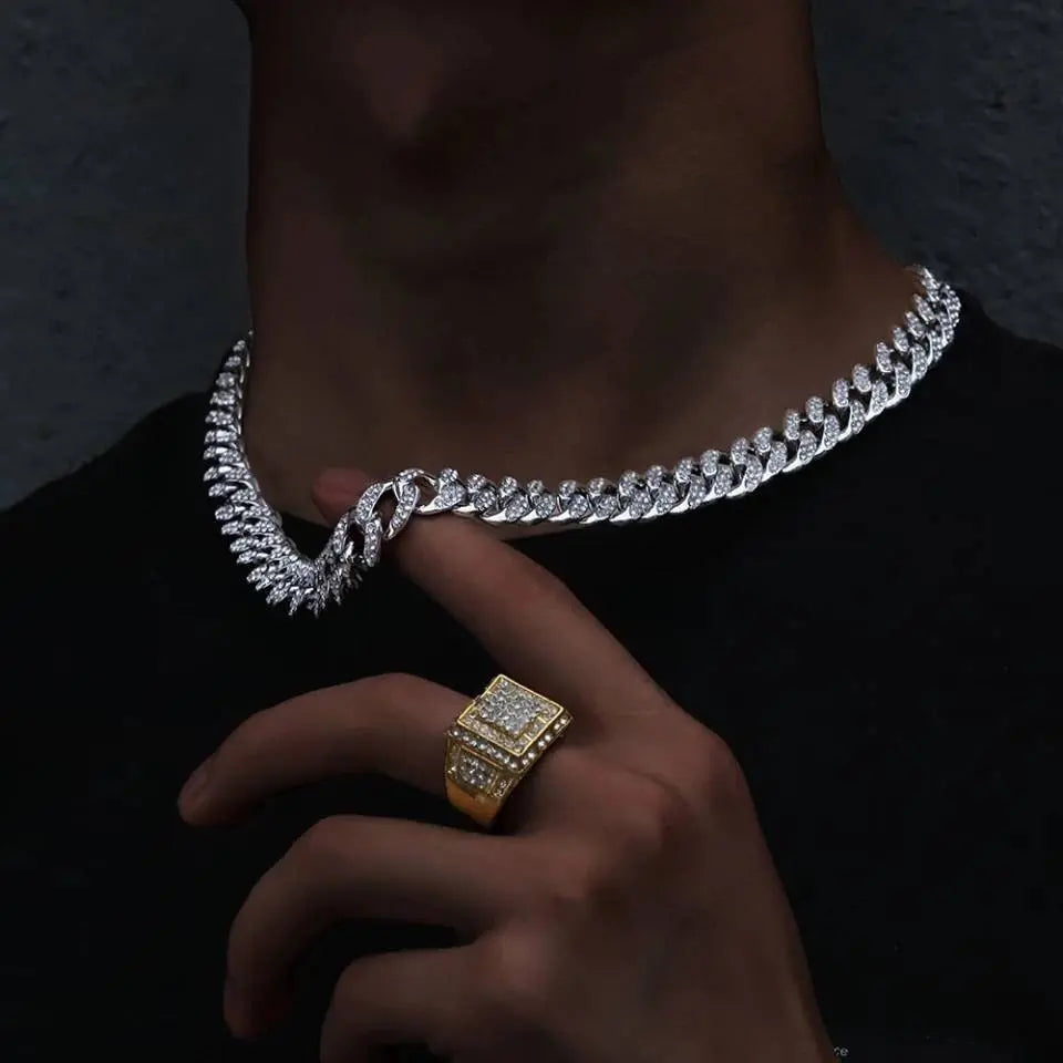 13mm Baguette Chain Mens Diamond Gold Silver Miami Cuban Necklace Iced Out Chain Hip Hop Rapper Jewelry - JettsJewelers