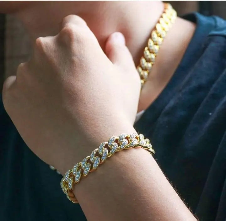 13mm Baguette Chain Mens Diamond Gold Silver Miami Cuban Necklace Iced Out Chain Hip Hop Rapper Jewelry - JettsJewelers