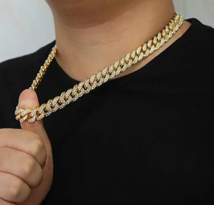 13mm Baguette Chain Mens Diamond Gold Silver Miami Cuban Necklace Iced Out Chain Hip Hop Rapper Jewelry - JettsJewelers