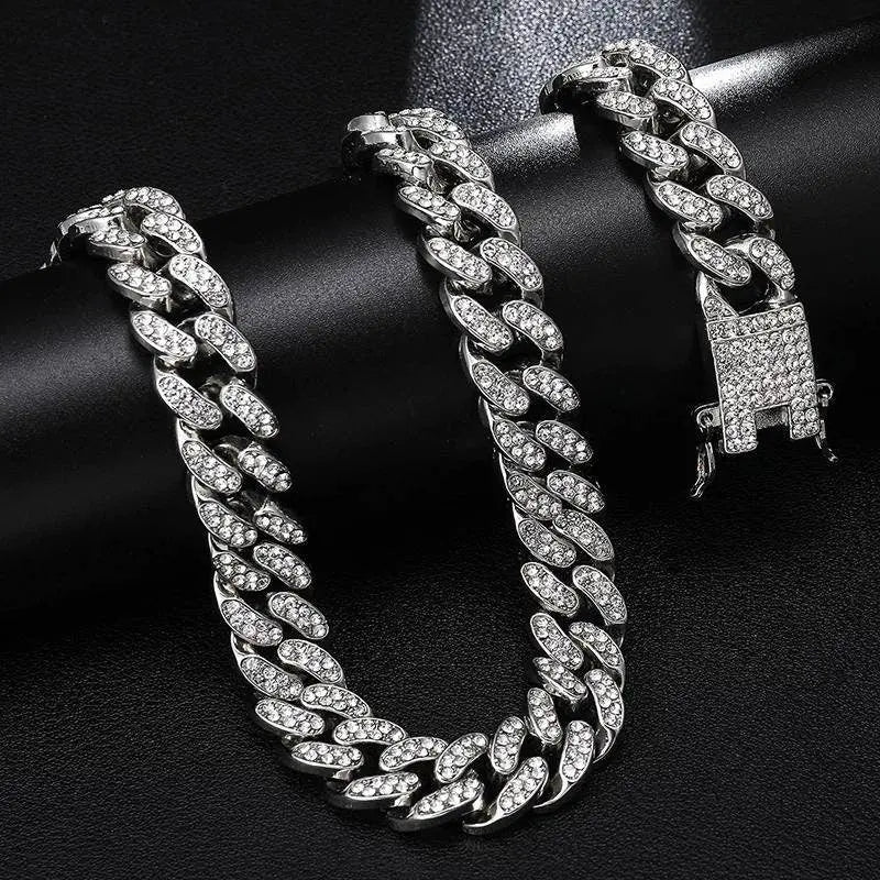 13mm Baguette Chain Mens Diamond Gold Silver Miami Cuban Necklace Iced Out Chain Hip Hop Rapper Jewelry - JettsJewelers