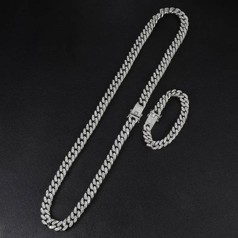 13mm Baguette Chain Mens Diamond Gold Silver Miami Cuban Necklace Iced Out Chain Hip Hop Rapper Jewelry - JettsJewelers