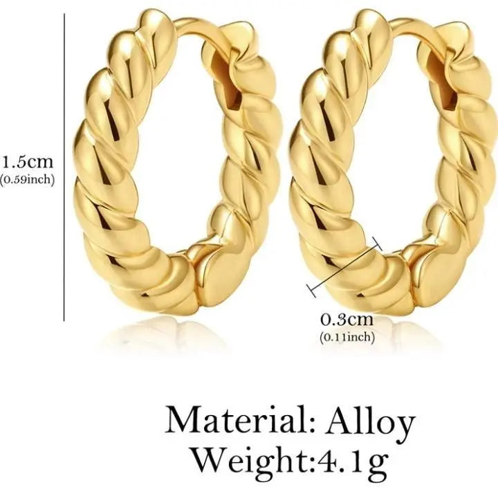 14K Gold Croissant Earrings Twisted Round Hoop Earrings Chunky Hoop Earrings 925 Sterling Silver Earrings - JettsJewelers