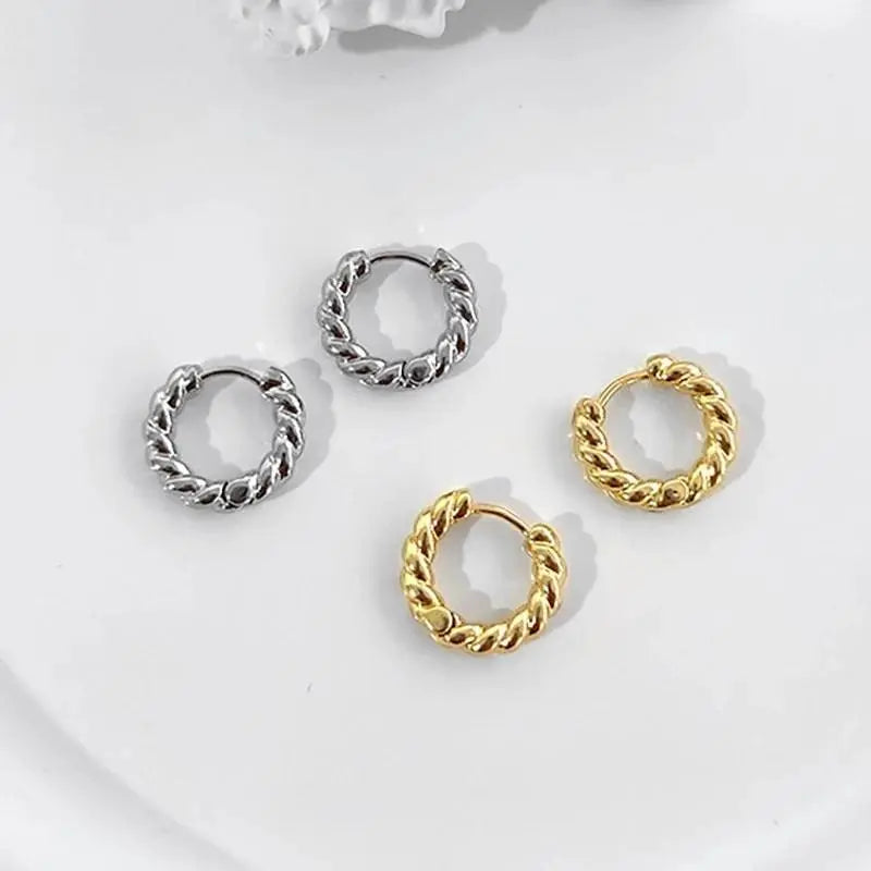 14K Gold Croissant Earrings Twisted Round Hoop Earrings Chunky Hoop Earrings 925 Sterling Silver Earrings - JettsJewelers