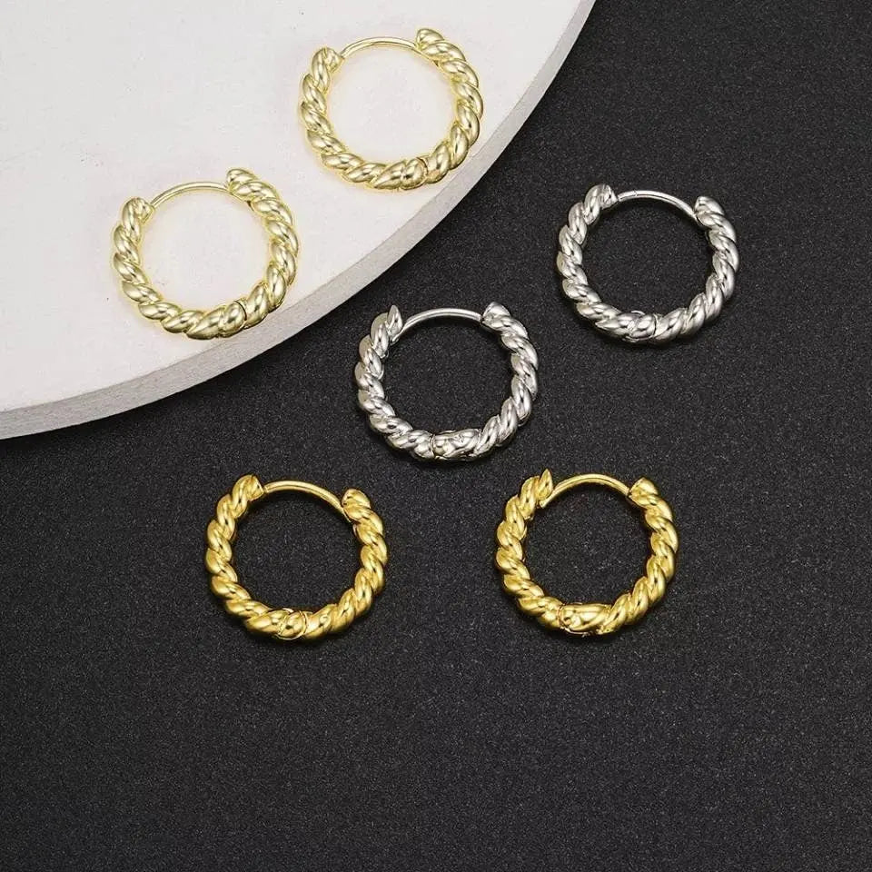 14K Gold Croissant Earrings Twisted Round Hoop Earrings Chunky Hoop Earrings 925 Sterling Silver Earrings - JettsJewelers