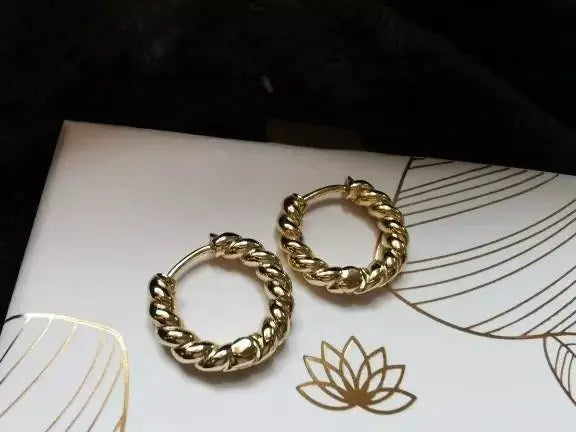 14K Gold Croissant Earrings Twisted Round Hoop Earrings Chunky Hoop Earrings 925 Sterling Silver Earrings - JettsJewelers