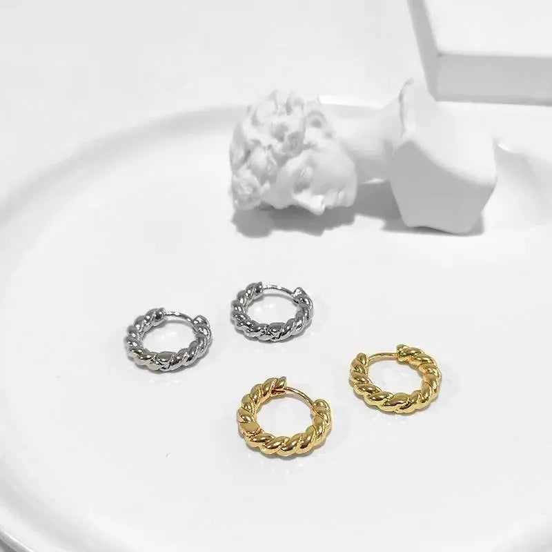 14K Gold Croissant Earrings Twisted Round Hoop Earrings Chunky Hoop Earrings 925 Sterling Silver Earrings - JettsJewelers