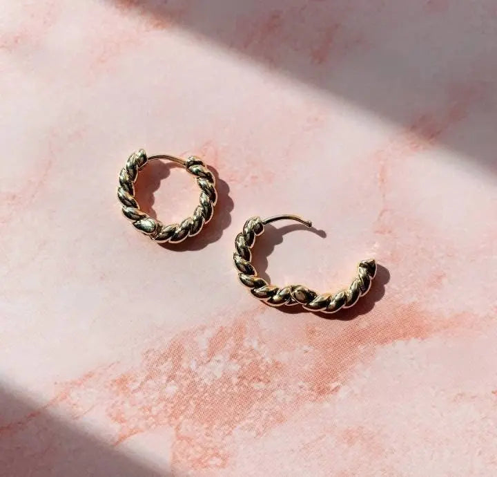 14K Gold Croissant Earrings Twisted Round Hoop Earrings Chunky Hoop Earrings 925 Sterling Silver Earrings - JettsJewelers