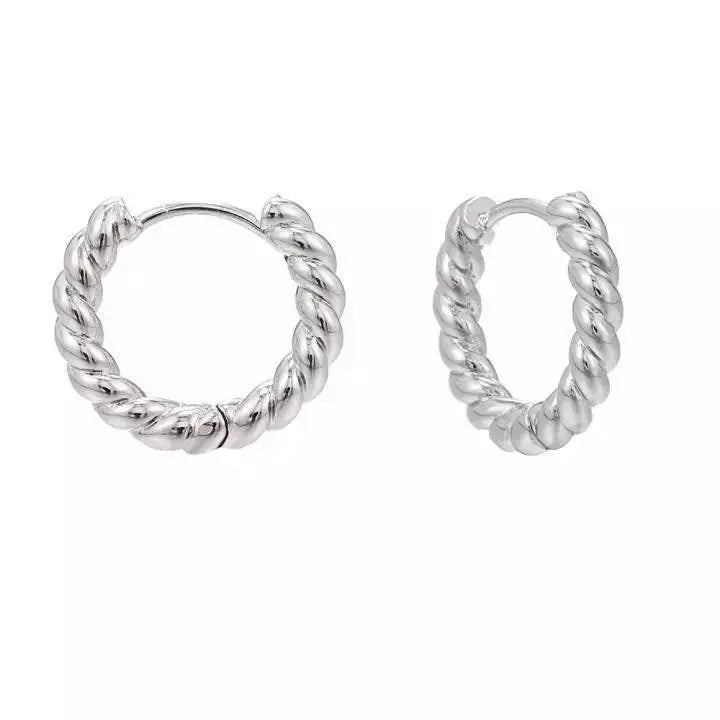 14K Gold Croissant Earrings Twisted Round Hoop Earrings Chunky Hoop Earrings 925 Sterling Silver Earrings - JettsJewelers