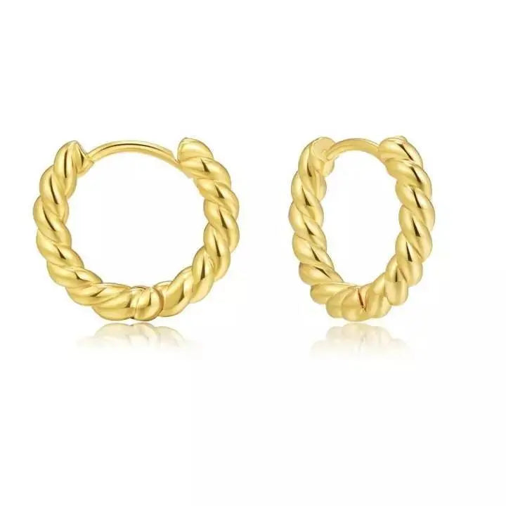 14K Gold Croissant Earrings Twisted Round Hoop Earrings Chunky Hoop Earrings 925 Sterling Silver Earrings - JettsJewelers