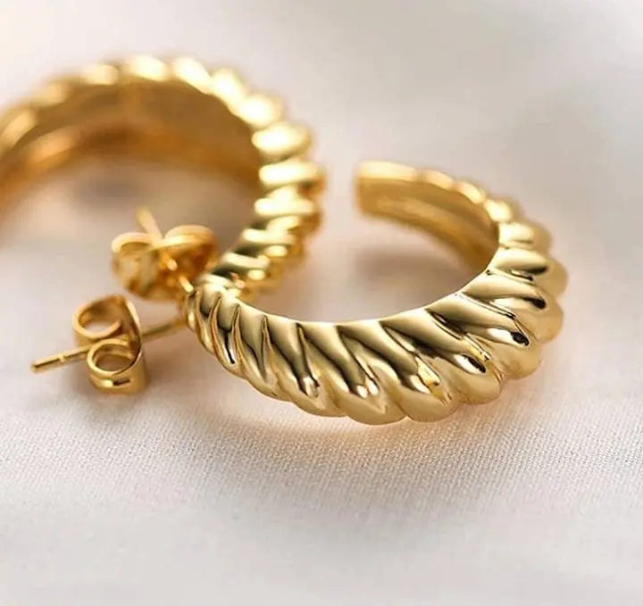 14K Gold Croissant Earrings Twisted Round Hoop Earrings Chunky Hoop Earrings - JettsJewelers