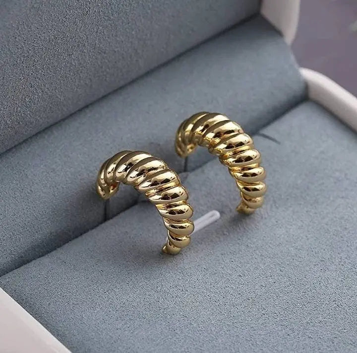 14K Gold Croissant Earrings Twisted Round Hoop Earrings Chunky Hoop Earrings - JettsJewelers