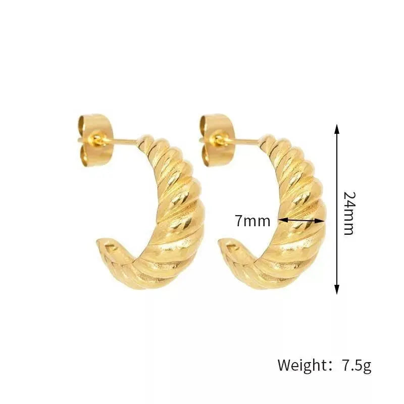 14K Gold Croissant Earrings Twisted Round Hoop Earrings Chunky Hoop Earrings - JettsJewelers