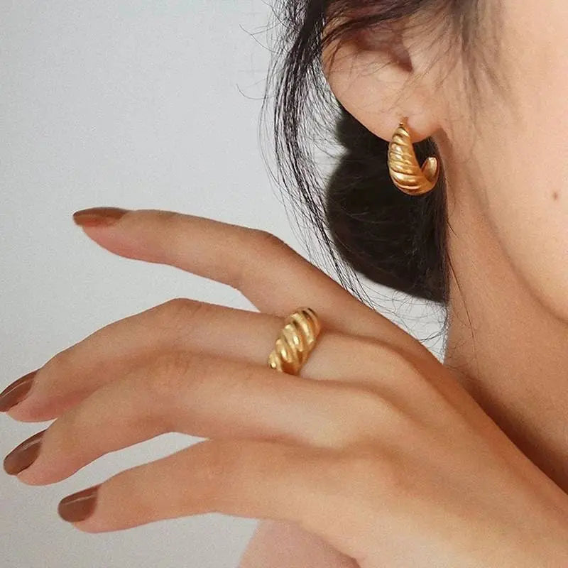 14K Gold Croissant Earrings Twisted Round Hoop Earrings Chunky Hoop Earrings - JettsJewelers