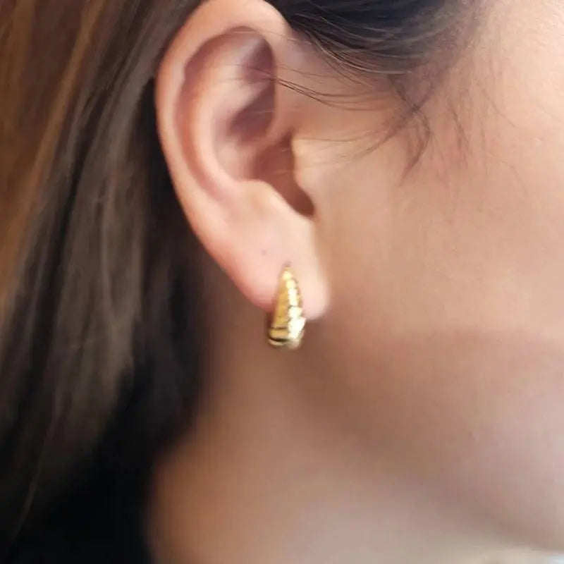 14K Gold Croissant Earrings Twisted Round Hoop Earrings Chunky Hoop Earrings - JettsJewelers