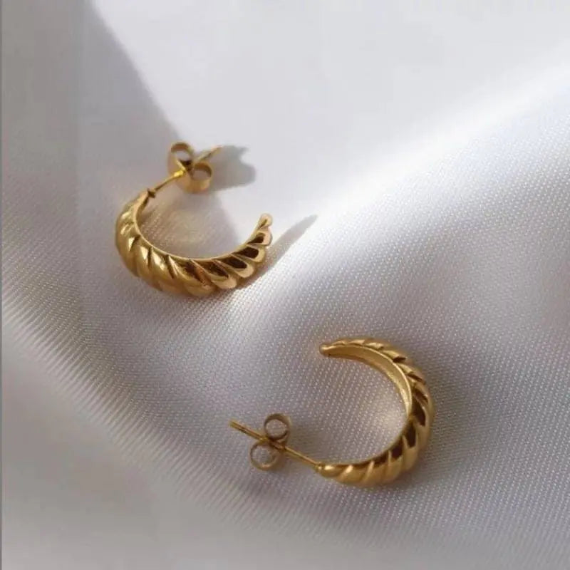 14K Gold Croissant Earrings Twisted Round Hoop Earrings Chunky Hoop Earrings - JettsJewelers