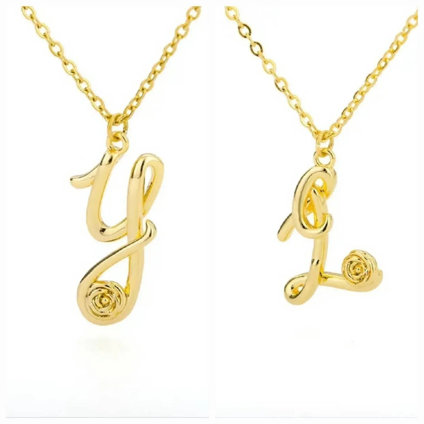 14K Gold Flower Letter Necklace, Gold Initial Necklace, A - Z Initial Necklace, Gold Chain, Letter Pendant, Beauty, Personalized Rose Letter JettsJewelers