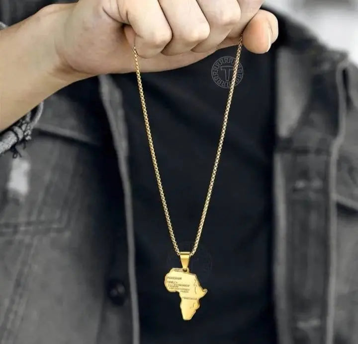 14K Gold Plated African Map Pendant Necklace, Men Jewelry 18-30" Long Chain  Women Gift - JettsJewelers