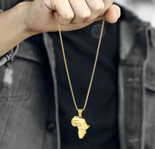 14K Gold Plated African Map Pendant Necklace, Men Jewelry 18-30" Long Chain  Women Gift - JettsJewelers