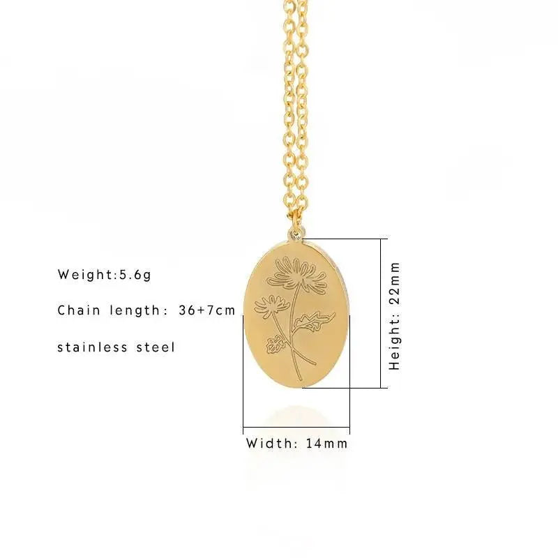 14K Gold Plated Birth Flower Necklace Coin Pendant Personalized Gift for Women Girls 12 Months Constellation Birth Month Flower Necklace JettsJewelers