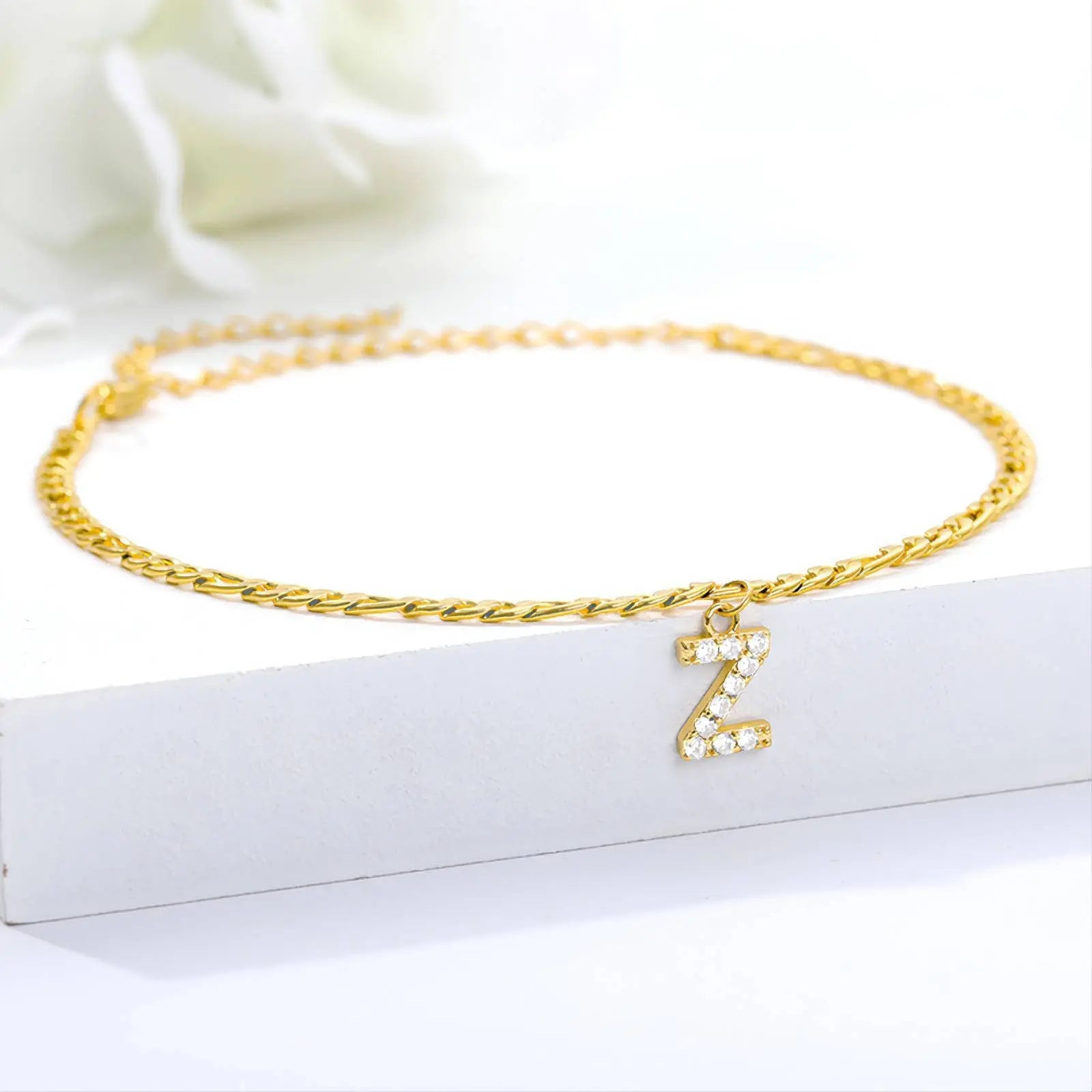 14K Gold Plated Dainty Initial Ankle Bracelets Handmade Cuban Chain Letter Anklet, Gift, A-Z Alphabet Letter Initial Anklets Personalized JettsJewelers