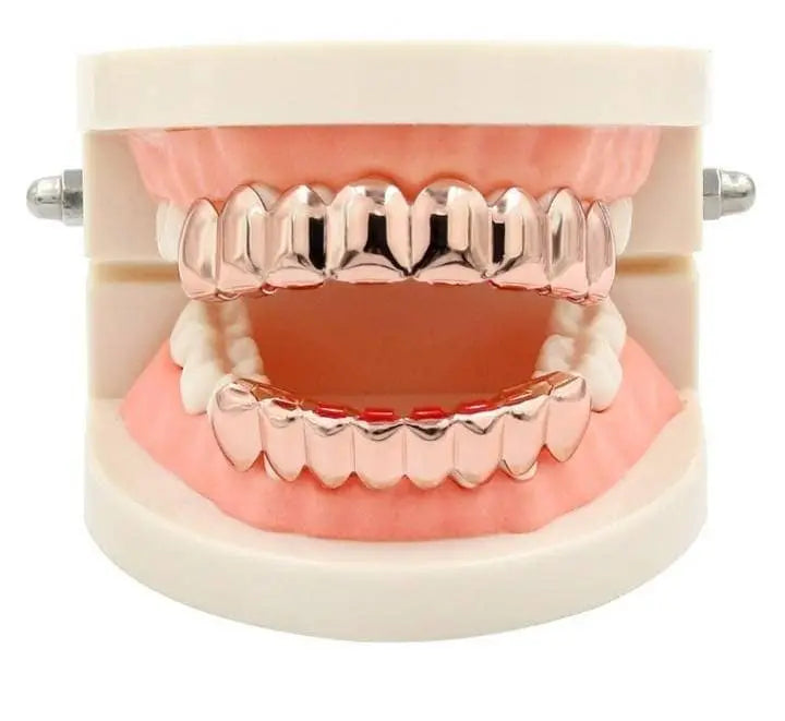 14K Gold Plated Gold Finish 6 Top Teeth 6 Bottom Tooth Hip Hop Mouth Grills for Men and Women JettsJewelers
